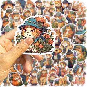 Macro shot of waterproof orange cartoon cat stickers for DIY laptop and guitar decor