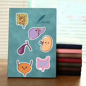 Waterproof cartoon organ stickers applied on a notebook for creative DIY decoration