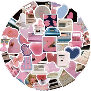 Lot de 50 stickers roses style Y2K étanches pour ordinateur guitare et déco DIY