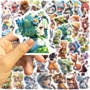 Close-up of waterproof pixel art girl sticker with white borders for DIY decoration