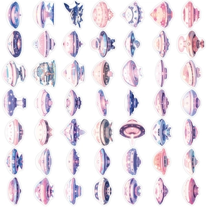 49-piece cute cartoon UFO stickers in pink and purple for laptops and luggage decoration