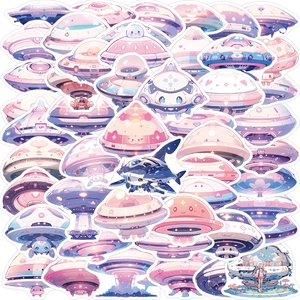 Cartoon UFO Alien Spaceship Waterproof PVC Stickers For DIY Laptop Guitar Luggage Decoration Kawaii Dreamy Decal