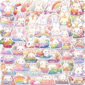 Adesivi a Forma di Coniglio Cartoon Kawaii in PVC Impermeabili Arcobaleno Fiore per Laptop Bagagli Chitarra Fai da Te