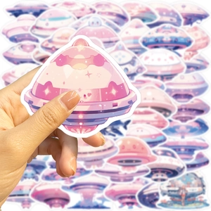 Cute UFO theme waterproof stickers for laptop and guitar featuring colorful dreamy designs