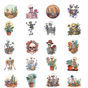 Set of 50 vintage skeleton stickers with floral motifs for DIY guitar and laptop decor