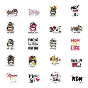 50 pieces of Mom Life themed waterproof cartoon stickers for laptop and luggage decoration