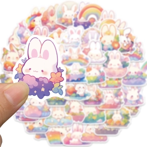 50 adesivi con coniglietto arcobaleno per laptop e chitarra decorazione impermeabile set