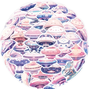 50pcs cute pastel UFO and sci-fi alien cartoon stickers for laptop and guitar decor