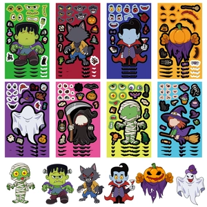 Detail von 8 Halloween DIY-Aufklebern mit verschiedenen Monstercharakteren