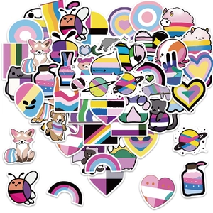 Multiple Mixed Waterproof PVC Graffiti Stickers LGBTQ Pride Rainbow Heart Cartoon Animal DIY Decoration Laptop Suitcase