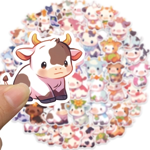 Waterproof rainbow cow stickers for laptop and guitar decoration in a 50 piece set