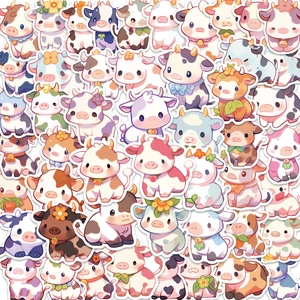 Cartoon Rainbow Cow Stickers Waterproof PVC Cute Animal Graffiti Decals For Laptop Guitar Luggage DIY Decoration Aesthetic Gift