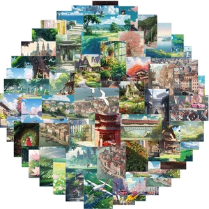 60 PCS Waterproof Anime Landscape Stickers for Laptop Guitar and DIY Decoration