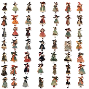 Set of 50 waterproof cartoon witch stickers for laptop, guitar and luggage decoration