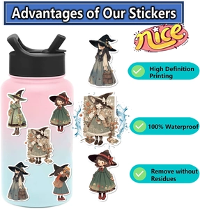 Waterproof cartoon witch stickers for laptop and guitar decoration in vintage anime style