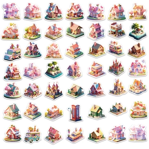 Set of 50 cute 3D cartoon miniature scene stickers for DIY laptop and luggage decoration