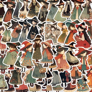 Cartoon Little Witch Stickers Waterproof PVC Vinyl Decals For DIY Laptop Guitar Luggage Decoration For Kids Girls