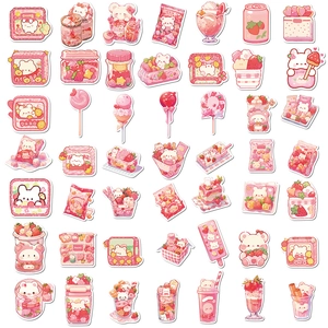50 pieces of pink cartoon snack and bear stickers for DIY laptop and guitar decoration