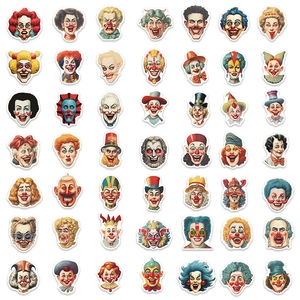 Set di 50 adesivi colorati di pagliacci per decorare laptop e chitarre, fai da te