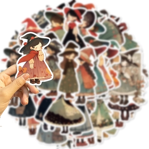 50pcs cute cartoon witch stickers for laptop and guitar decoration with waterproof finish