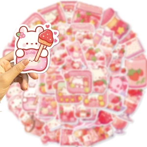 Cute strawberry rabbit cartoon stickers, waterproof DIY decals for laptops and luggage