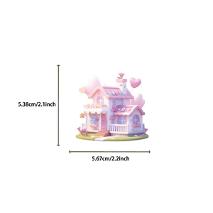 Detail view of 3D miniature sticker cottage showing dimensions 5.38cm by 5.67cm