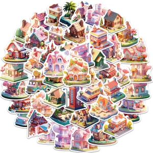 50pcs 3D cartoon miniature building stickers for laptop and guitar decoration