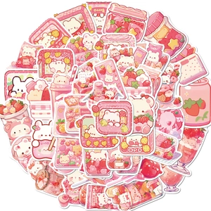 Set of 50 cute pink cartoon snack stickers for laptop and guitar DIY decoration