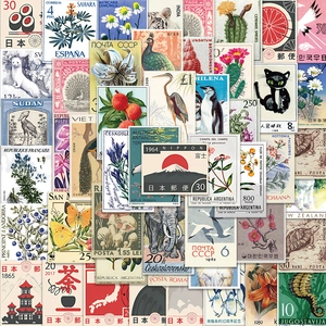 Vintage Postage Stamp Stickers Waterproof PVC Vinyl Aesthetic Retro Decals For Laptop Luggage Scrapbooking DIY Journal