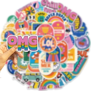Detailed close-up of Y2K style waterproof PVC vinyl stickers for laptop and guitar decor