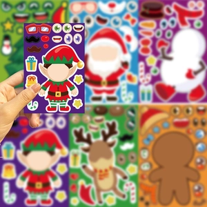 DIY Christmas stickers featuring Santa, reindeer, and elves for holiday craft fun