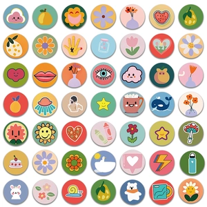 49 cute cartoon sun and lifestyle doodle stickers set for DIY laptops and luggage