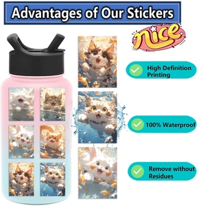 Set of 50 waterproof cartoon cat stickers for decorating laptops and water bottles