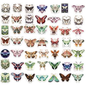 Set of 50 colorful butterfly and moth stickers for vintage DIY craft decoration