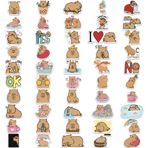 Set of 50 cute cartoon capybara waterproof stickers for laptops and guitar decoration