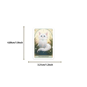Cat tarot sticker showing The Hierophant design with precise size measurements