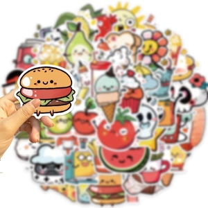50pcs cute cartoon food and fruit waterproof stickers for laptop guitar DIY decoration