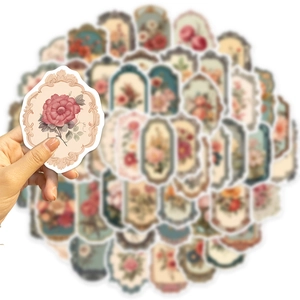 50 stuks vintage bloemen stickers voor laptop en gitaar met retro rozen ontwerp
