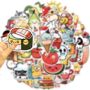 50pcs cute cartoon food and mood stickers for laptop guitar and DIY luggage decoration