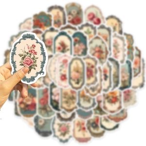 50 vintage bloemen stickers voor laptop en gitaar, waterbestendige DIY decoratie