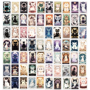 Set of 78 waterproof cartoon cat tarot stickers for DIY decoration on laptop and guitar