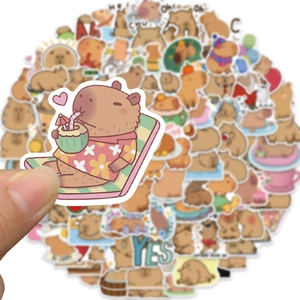Set of 100 waterproof cartoon capybara stickers for decorating laptops and guitars