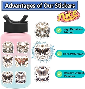 Waterproof butterfly stickers shown on pink water bottle with high-definition print quality