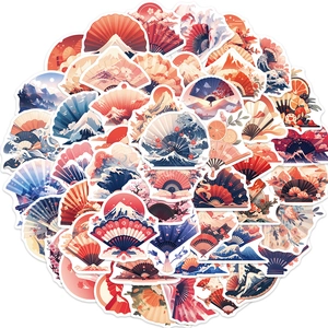 50pcs Japanese style waterproof PVC stickers set featuring Fuji mountain and waves