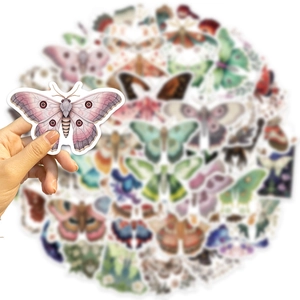 Vintage moth stickers set with 50 unique hand-drawn butterfly designs for DIY decoration