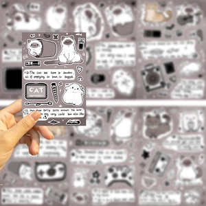 DIY Siamese cat stickers set with hand-drawn feline illustrations for scrapbooking
