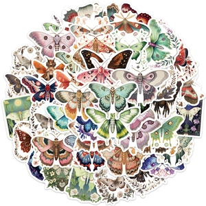 50 pieces vintage butterfly and moth decorative waterproof stickers for laptops and guitars