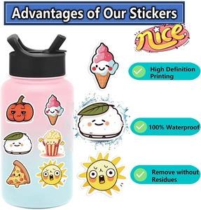Waterproof cartoon stickers showing high-definition printing on a sports water bottle