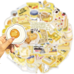 Bright yellow salt series graffiti stickers featuring fried egg and snack carton designs