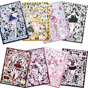 Set of 8 gothic anime girl stickers for DIY journaling and phone case decoration